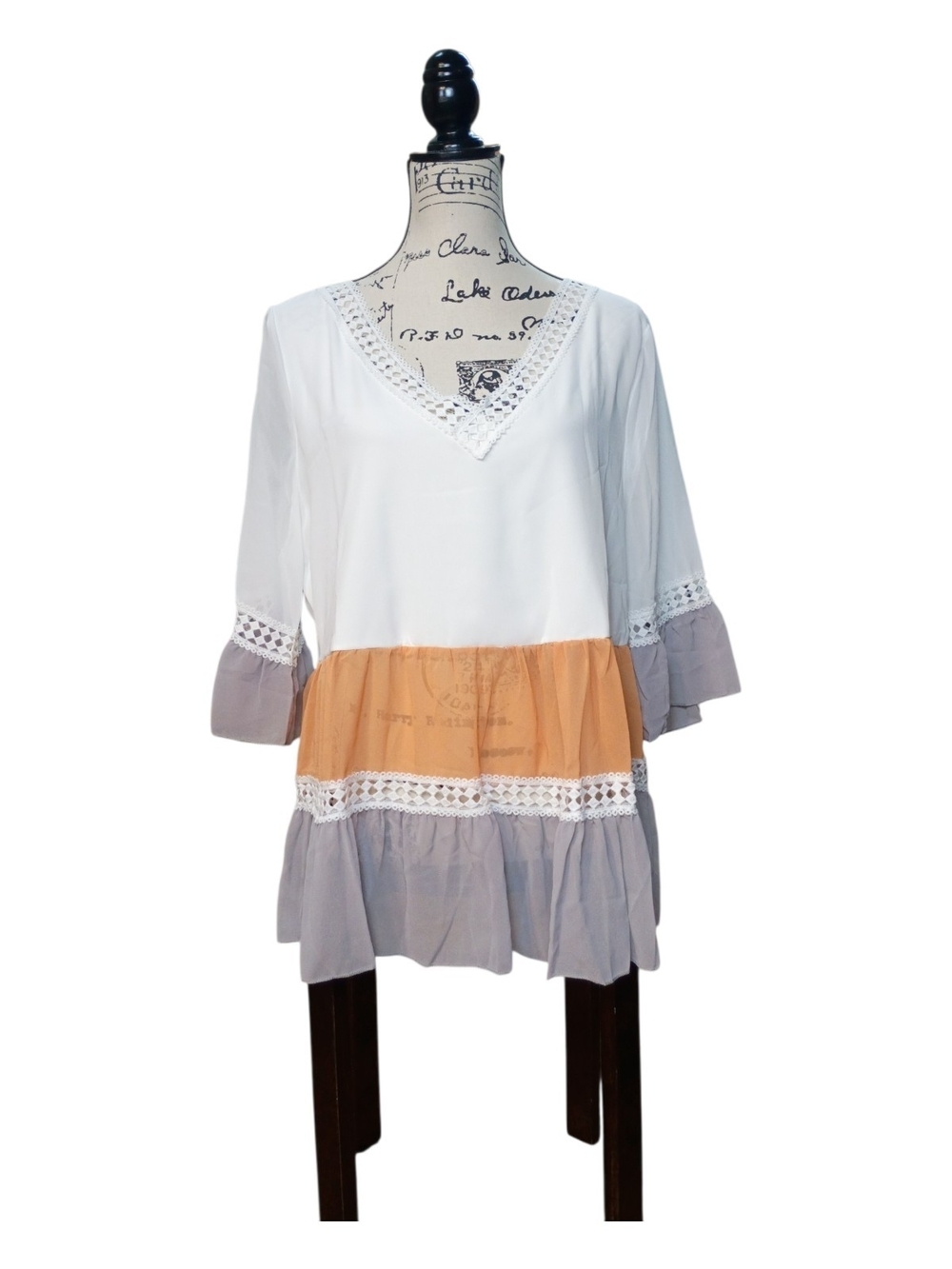 #1213 Tiered V-Neck Colorblock Tunic